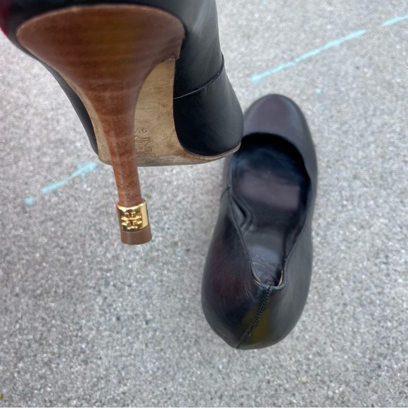 Tory Burch Black Leather and Wood Grain High Heel Shoes  US 9.5 dinner career - Picture 8 of 10